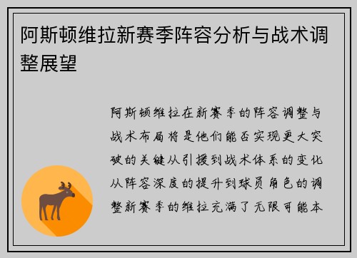 阿斯顿维拉新赛季阵容分析与战术调整展望